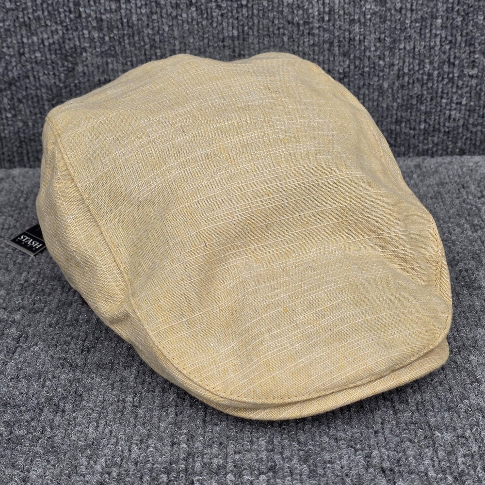 Tribe Hat Flat Cap Fitted Mens Small Medium Beige Lightweight Lined Stash Pocket
